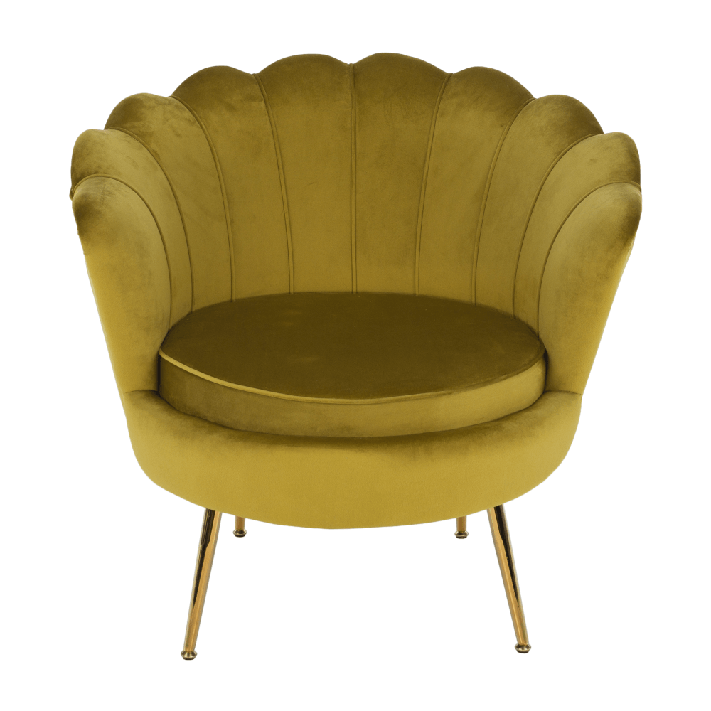 Fotoliu în stil Art-deco, catifea Velvet muştar/crom auriu, NOBLIN