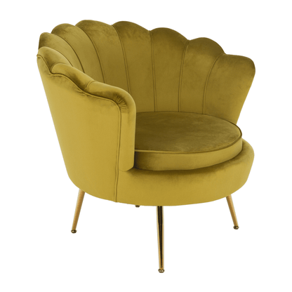 Fotoliu în stil Art-deco, catifea Velvet muştar/crom auriu, NOBLIN