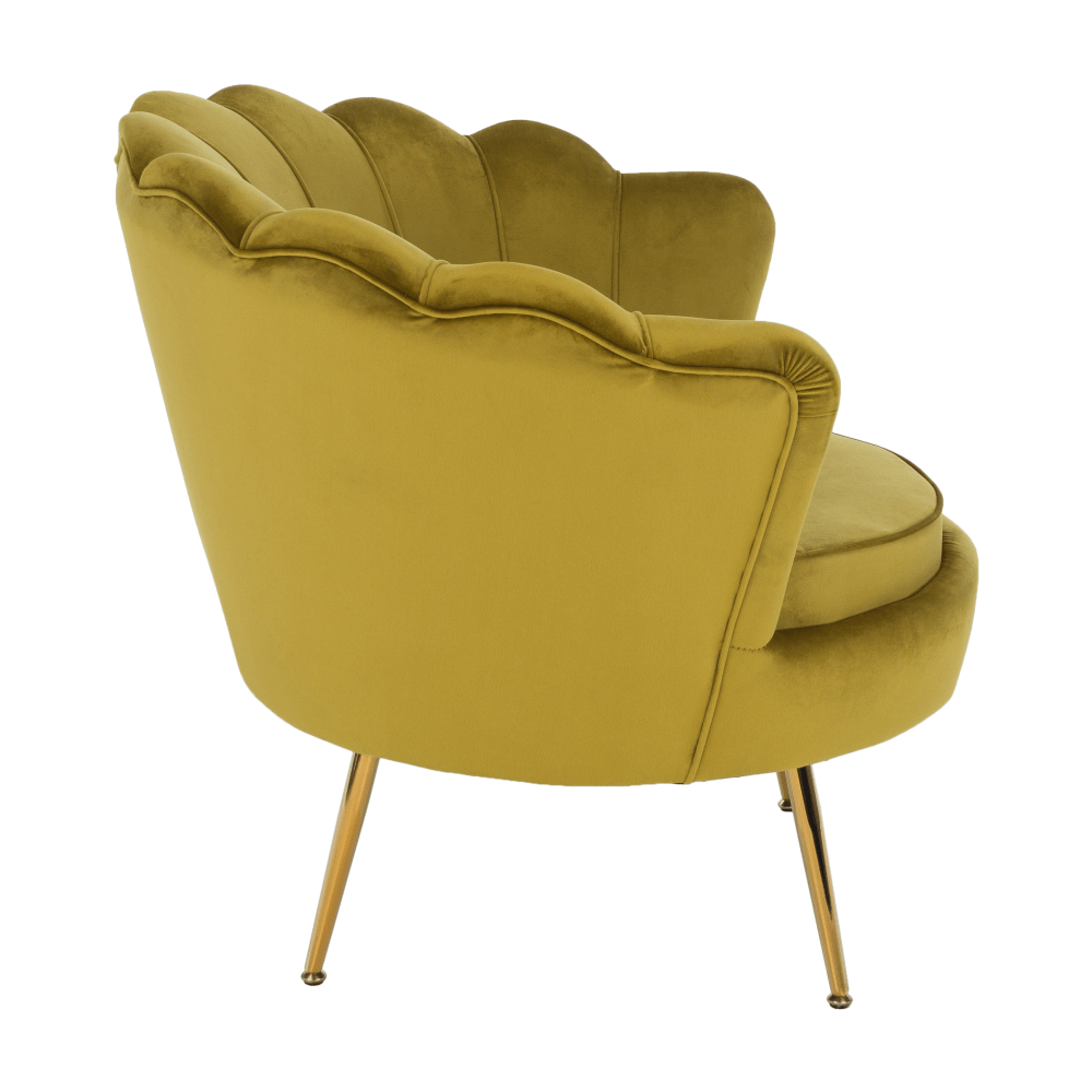 Fotoliu în stil Art-deco, catifea Velvet muştar/crom auriu, NOBLIN