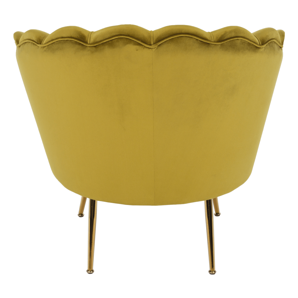 Fotoliu în stil Art-deco, catifea Velvet muştar/crom auriu, NOBLIN