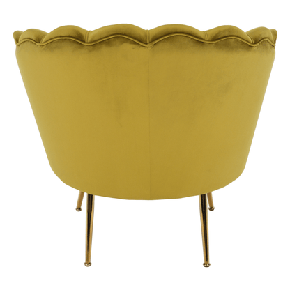 Fotoliu în stil Art-deco, catifea Velvet muştar/crom auriu, NOBLIN