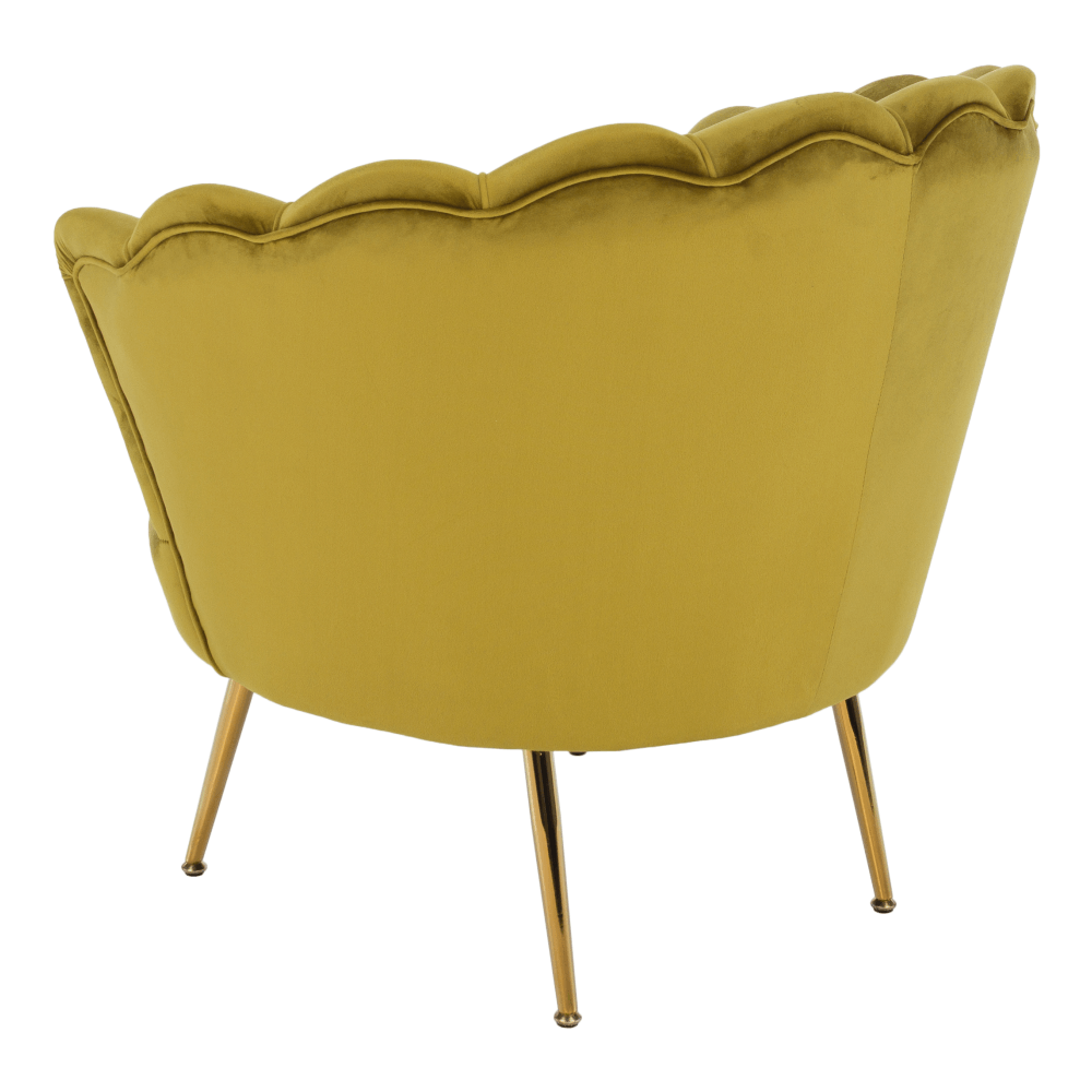 Fotoliu în stil Art-deco, catifea Velvet muştar/crom auriu, NOBLIN