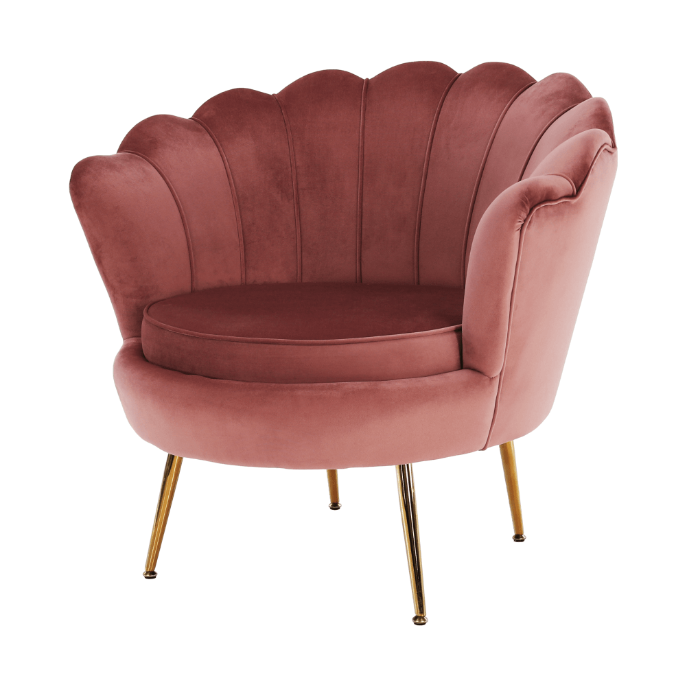Fotoliu în stil Art-deco, catifea Velvet roz/crom auriu, NOBLIN