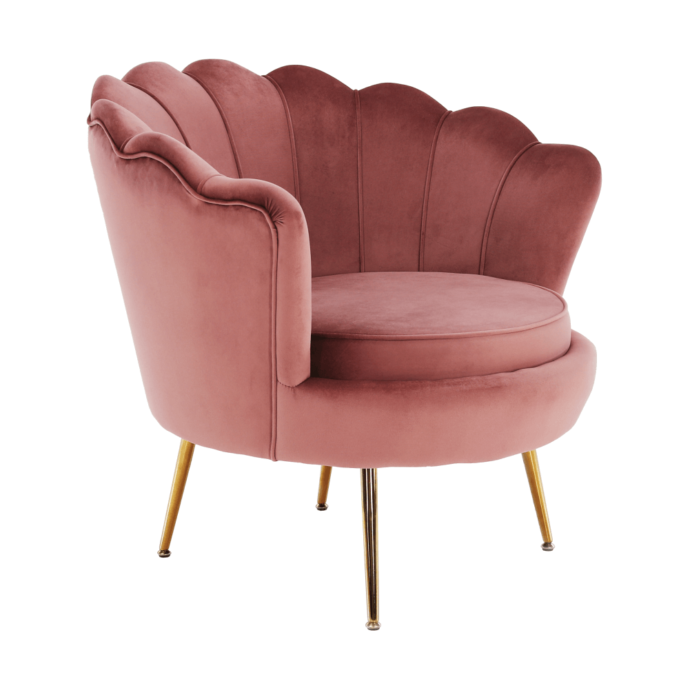 Fotoliu în stil Art-deco, catifea Velvet roz/crom auriu, NOBLIN