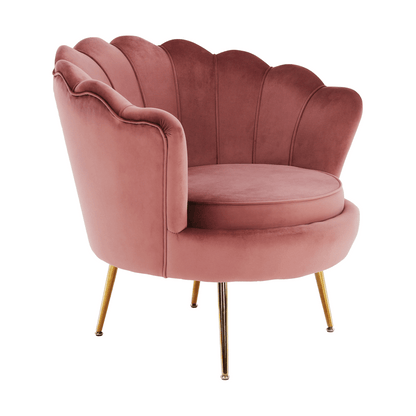 Fotoliu în stil Art-deco, catifea Velvet roz/crom auriu, NOBLIN
