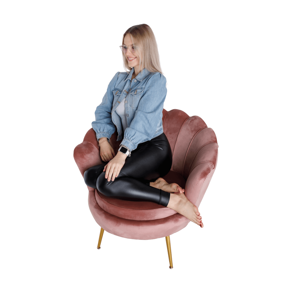 Fotoliu în stil Art-deco, catifea Velvet roz/crom auriu, NOBLIN