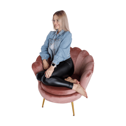 Fotoliu în stil Art-deco, catifea Velvet roz/crom auriu, NOBLIN