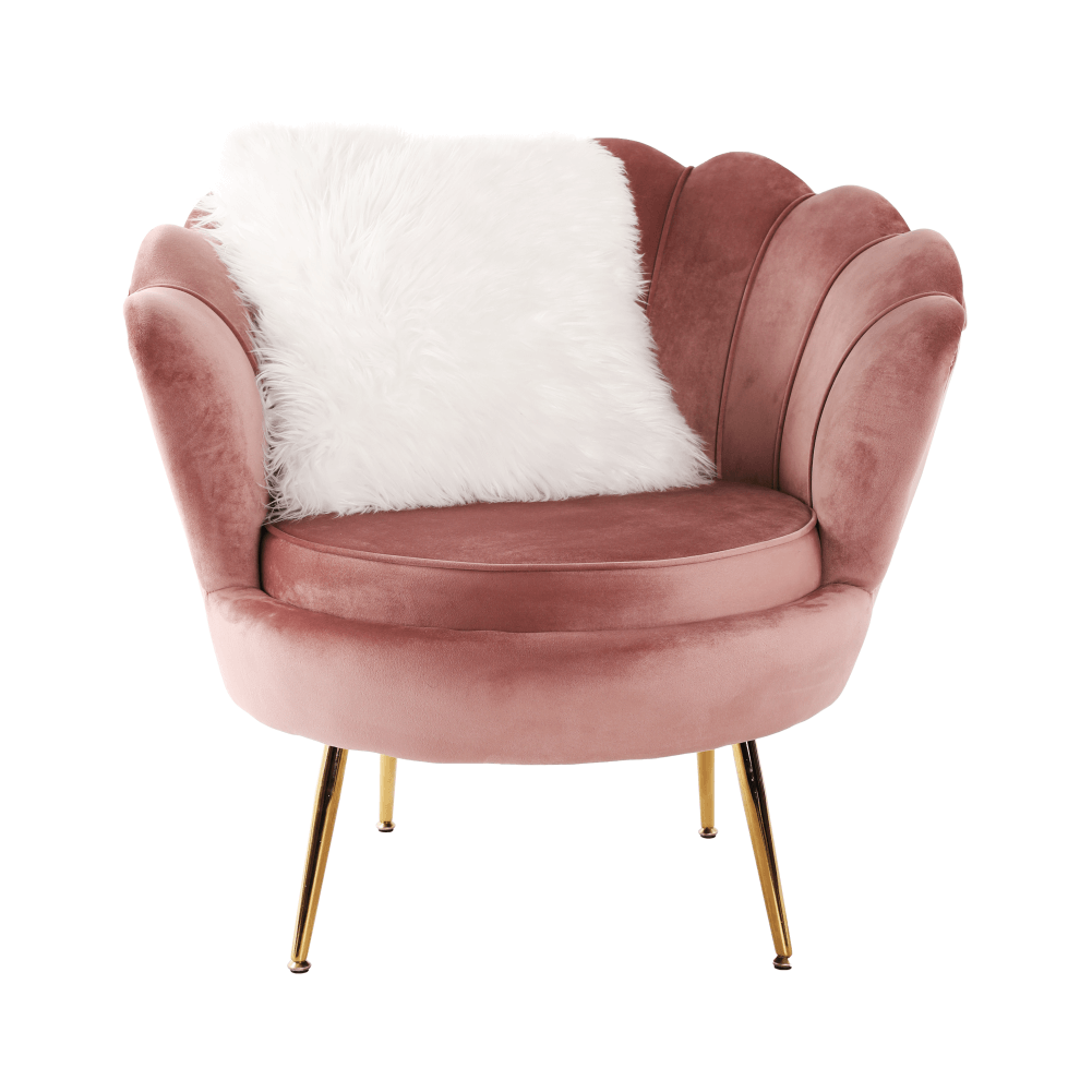 Fotoliu în stil Art-deco, catifea Velvet roz/crom auriu, NOBLIN