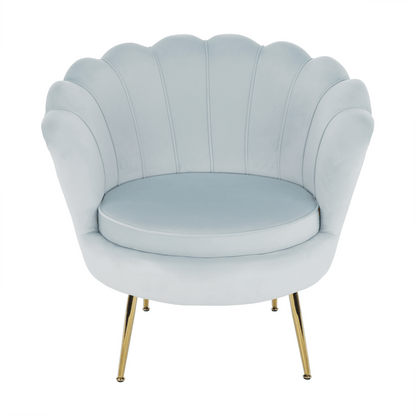Fotoliu în stil Art-deco, catifea Velvet gri-albastru/crom auriu, NOBLIN