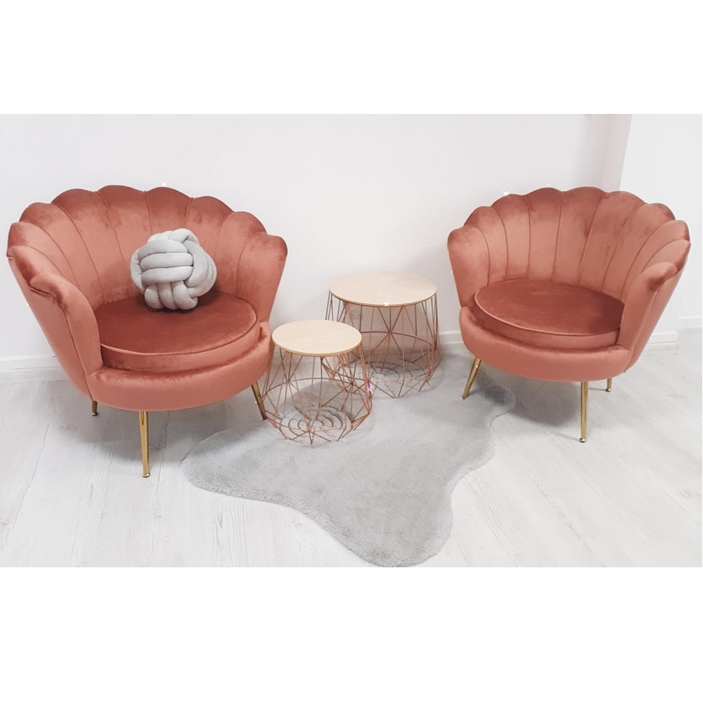 Fotoliu în stil Art-deco, catifea Velvet roz/crom auriu, NOBLIN