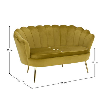 Bancă în stil Art-deco, catifea Velvet muştar/crom auriu, NOBLIN