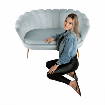 Bancă în stil Art-deco, catifea Velvet gri-albastru/crom auriu, NOBLIN
