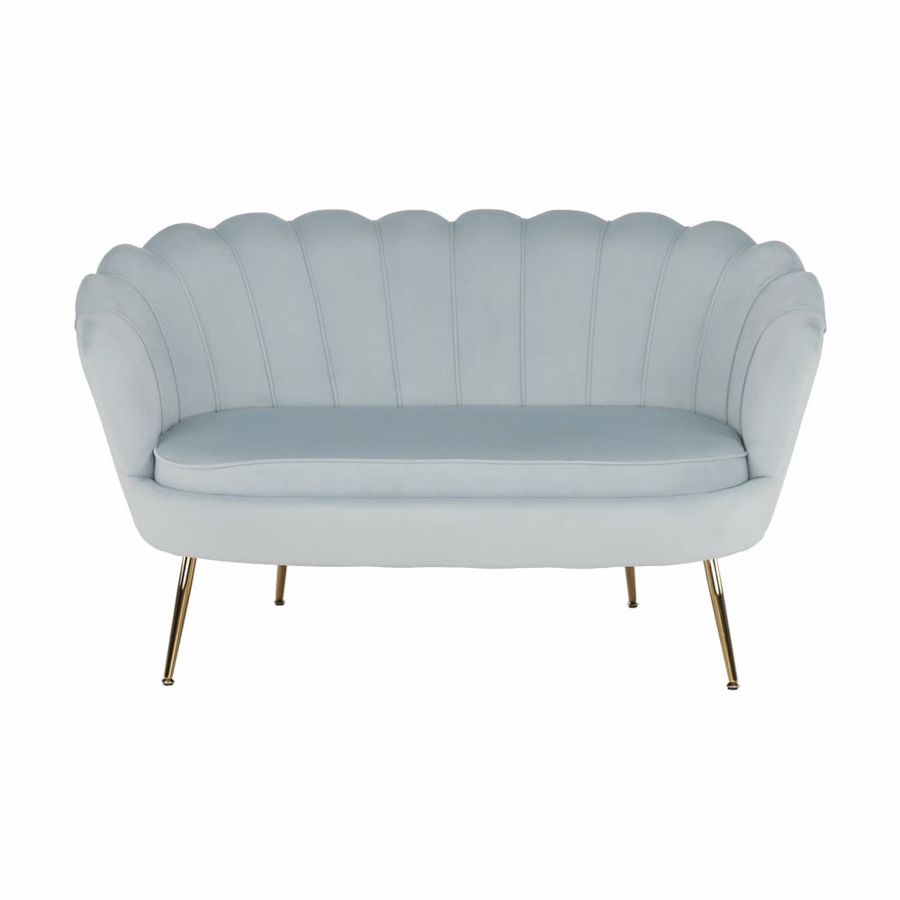 Bancă în stil Art-deco, catifea Velvet gri-albastru/crom auriu, NOBLIN