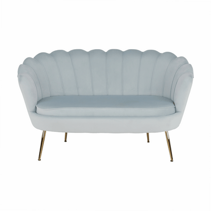 Bancă în stil Art-deco, catifea Velvet gri-albastru/crom auriu, NOBLIN