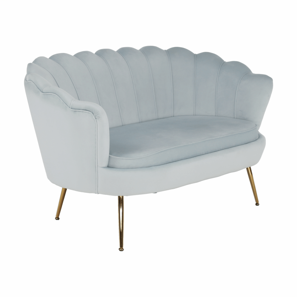 Bancă în stil Art-deco, catifea Velvet gri-albastru/crom auriu, NOBLIN