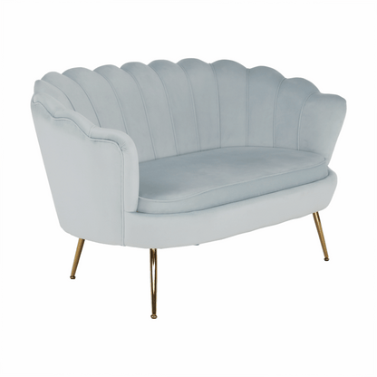 Bancă în stil Art-deco, catifea Velvet gri-albastru/crom auriu, NOBLIN