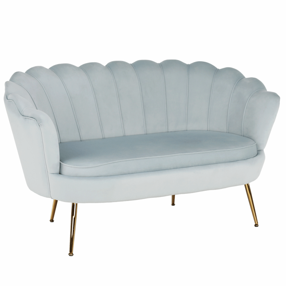 Bancă în stil Art-deco, catifea Velvet gri-albastru/crom auriu, NOBLIN