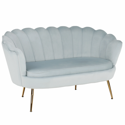 Bancă în stil Art-deco, catifea Velvet gri-albastru/crom auriu, NOBLIN