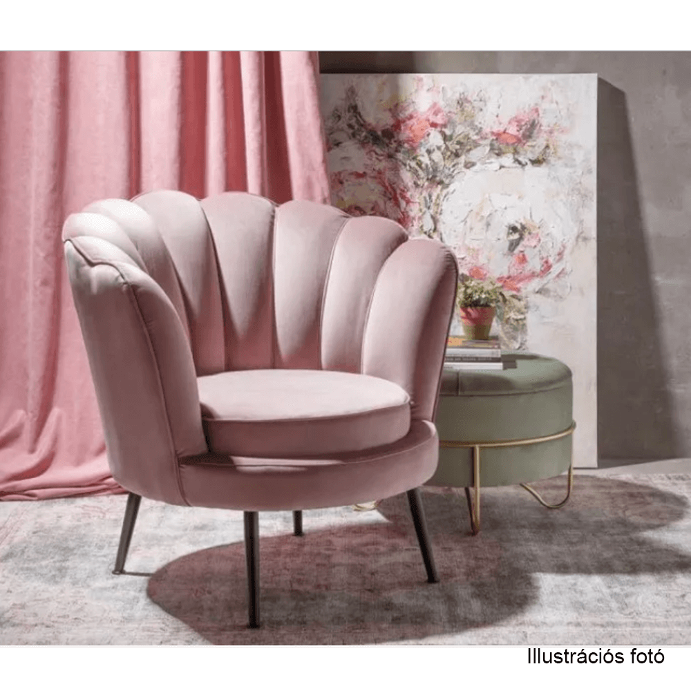 Fotoliu în stil Art-deco, catifea Velvet roz/crom auriu, NOBLIN