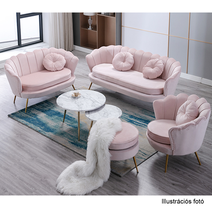 Fotoliu în stil Art-deco, catifea Velvet roz/crom auriu, NOBLIN