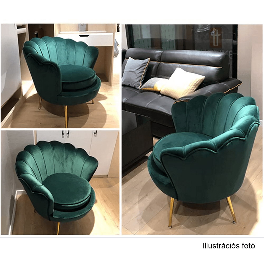 Fotoliu în stil Art-deco, catifea Velvet smarald/crom auriu, NOBLIN