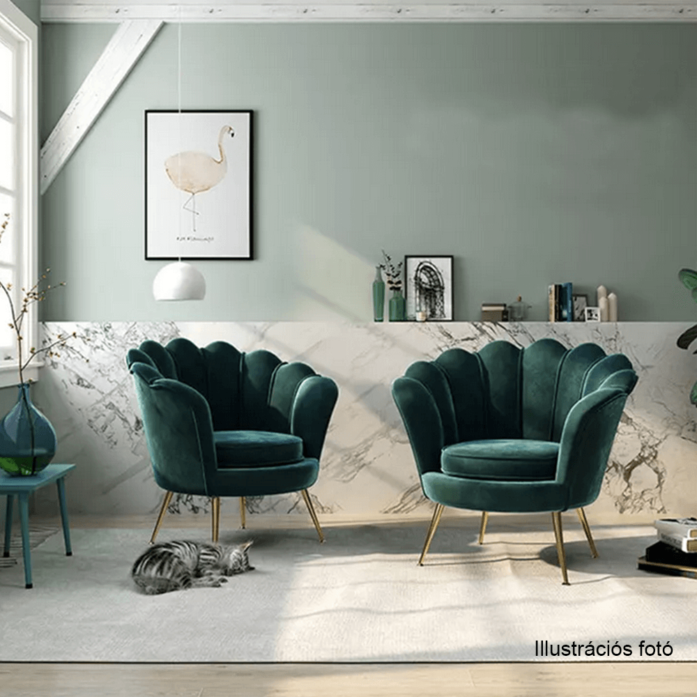 Fotoliu în stil Art-deco, catifea Velvet smarald/crom auriu, NOBLIN