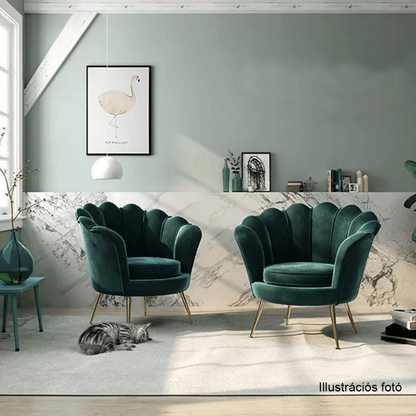 Fotoliu în stil Art-deco, catifea Velvet smarald/crom auriu, NOBLIN