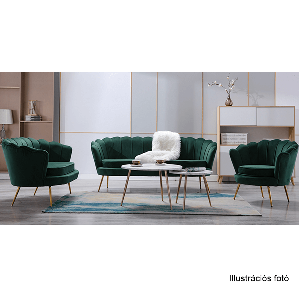 Fotoliu în stil Art-deco, catifea Velvet smarald/crom auriu, NOBLIN