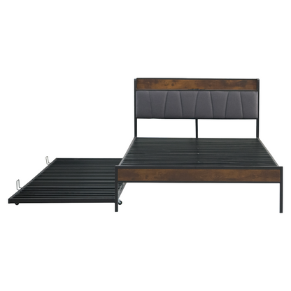 Pat cu pat cu somieră şi pat suplimentar extensibil, 140x200, negru/gri, NORDO