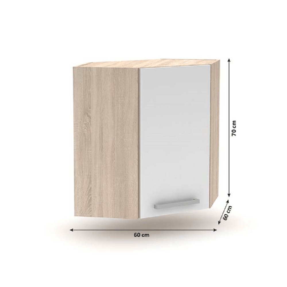 Cabinet superior de colţ, stejar sonoma/alb, universală, NOVA PLUS NOPL-013-OH