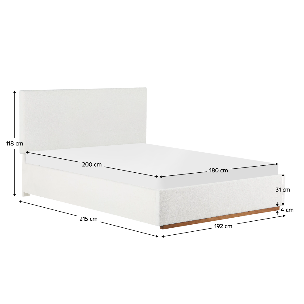 Pat cu somieră si spaţiu de depozitare 180x200, alb, NUVOLA