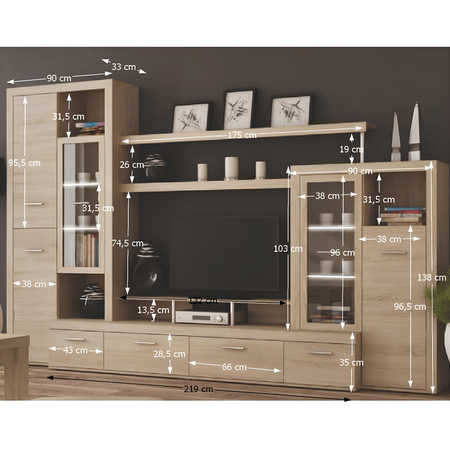 Mobilă de living, stejar sonoma,  ATLANTIS NEW