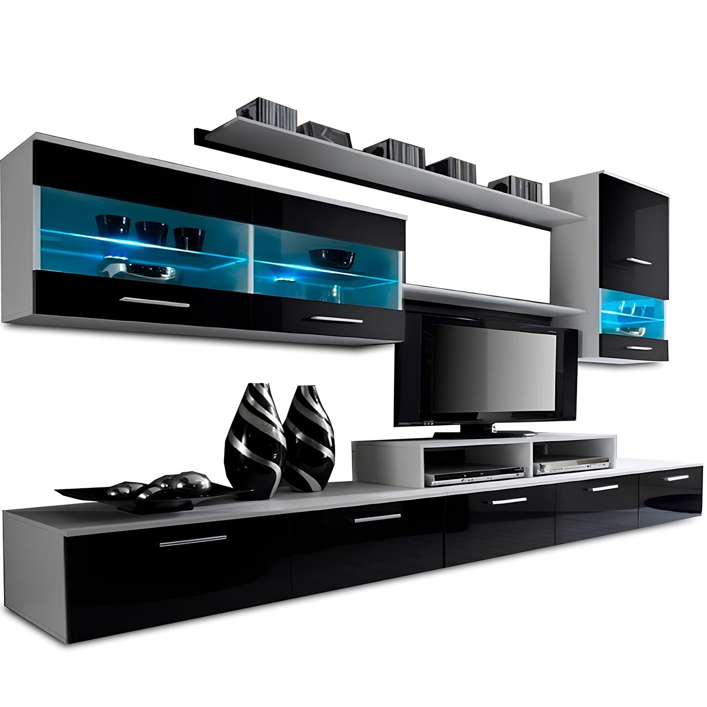 Mobilier living, alb/extra strălucire neagră HG, LEO