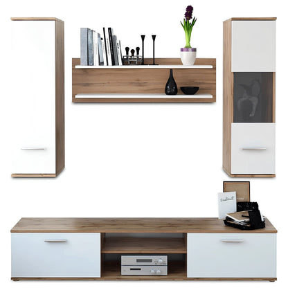 Mobilier pentru living, stejar wotan/alb, WAW NEW