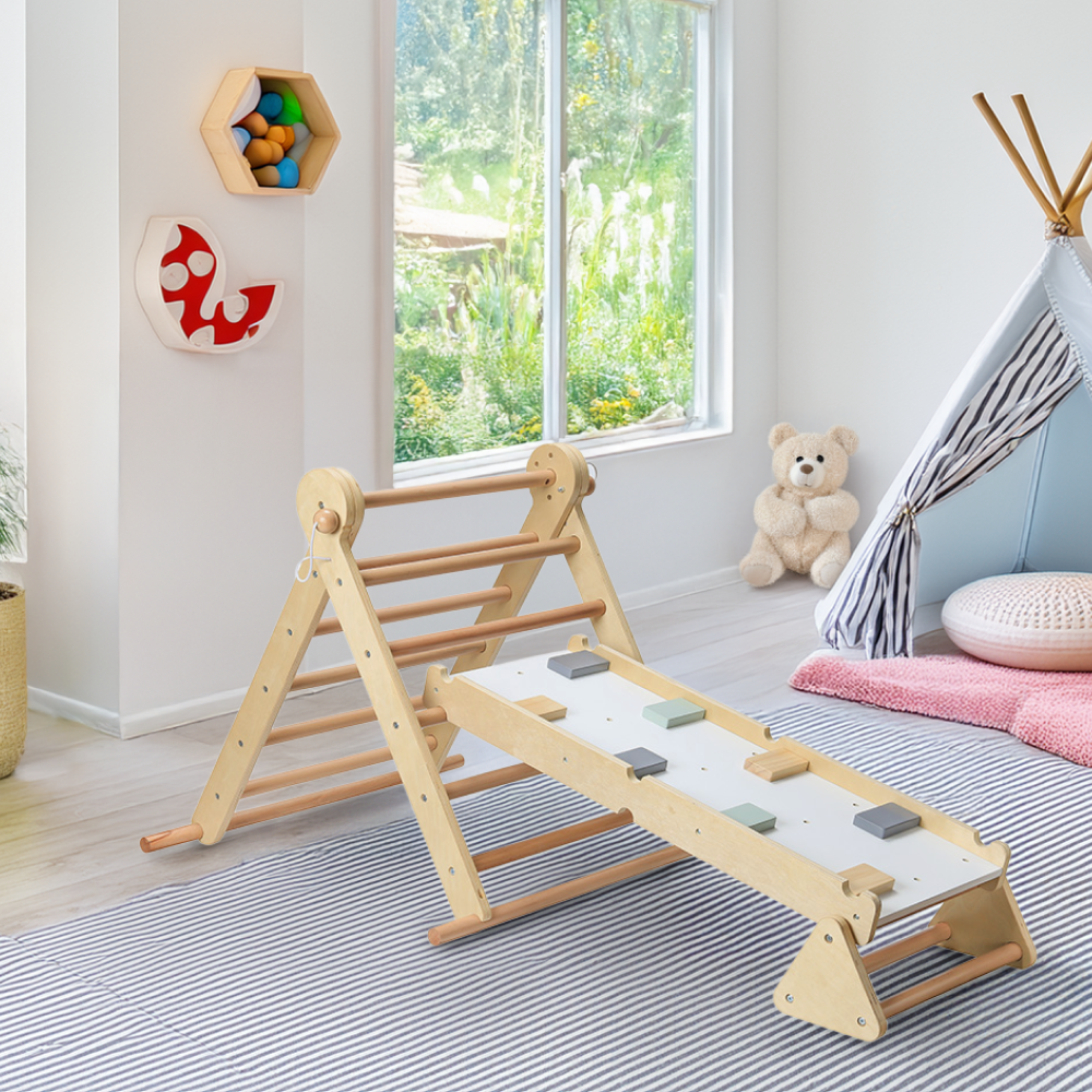 Montessori Triunghiul Pikler 3în1, natural/mix de culori, OPRIN
