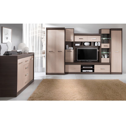 Mobilă de living, PAL/MDF, stejar deschis/stejar închis, KORINA