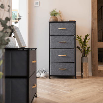 Comodă cu sertare din material textil, negru/gri închis, PALMERA TYP 2