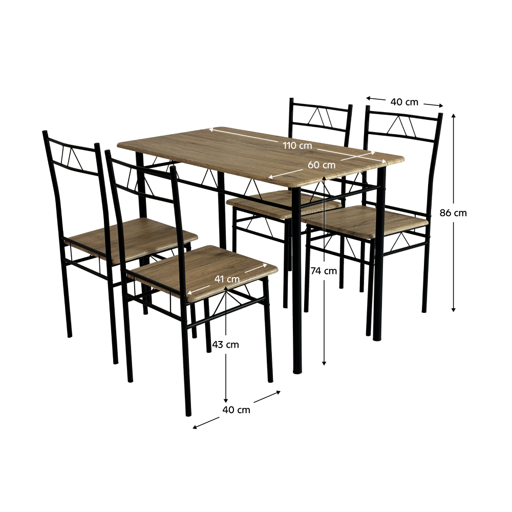 Set de sufragerie 1+4, stejar deschis/negru, PAON