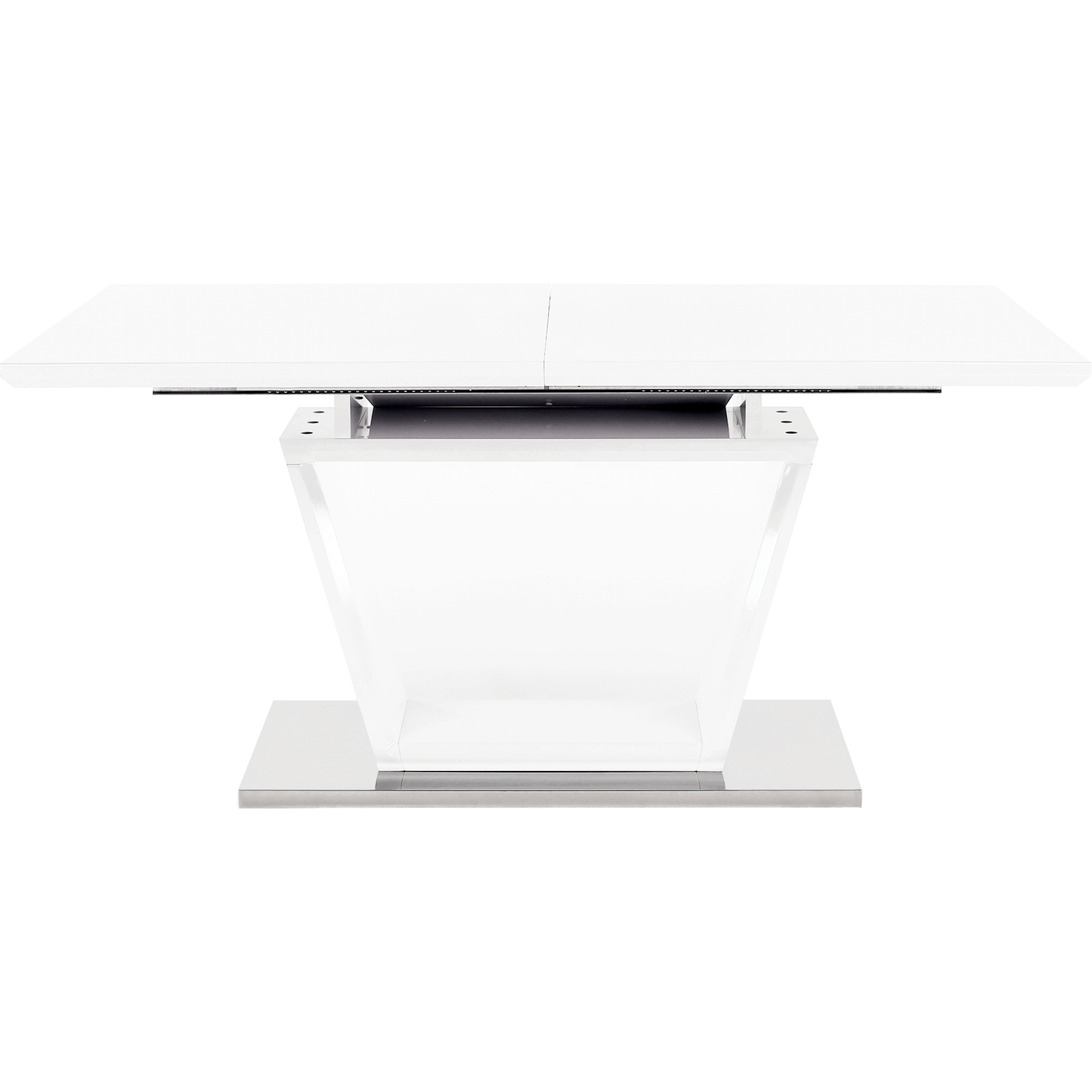 Masă dining, pliabilă, alb luciu extra ridicat / oţel, 160-220x90 cm, PERAK