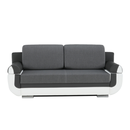 Canapea, piele ecologică alba+gri/material textil gri, KARDYN