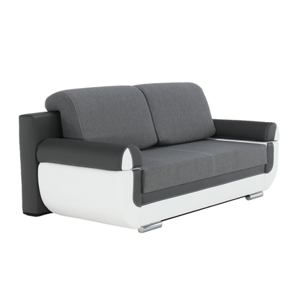 Canapea, piele ecologică alba+gri/material textil gri, KARDYN