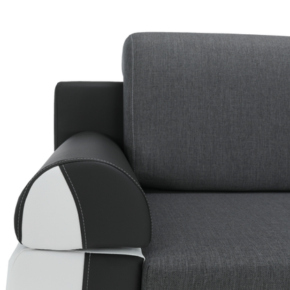 Canapea, piele ecologică alba+gri/material textil gri, KARDYN