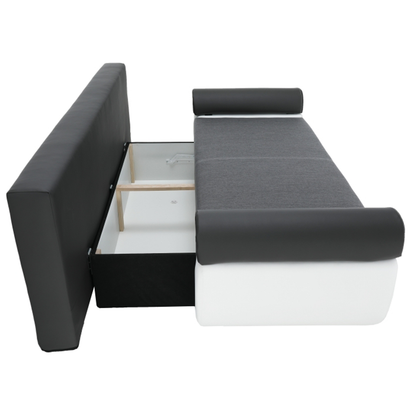 Canapea, piele ecologică alba+gri/material textil gri, KARDYN