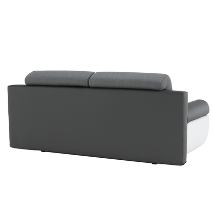 Canapea, piele ecologică alba+gri/material textil gri, KARDYN