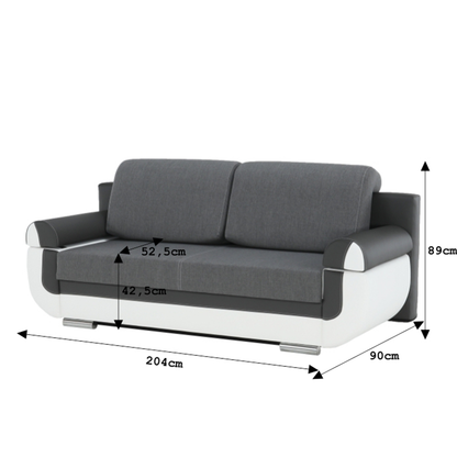 Canapea, piele ecologică alba+gri/material textil gri, KARDYN