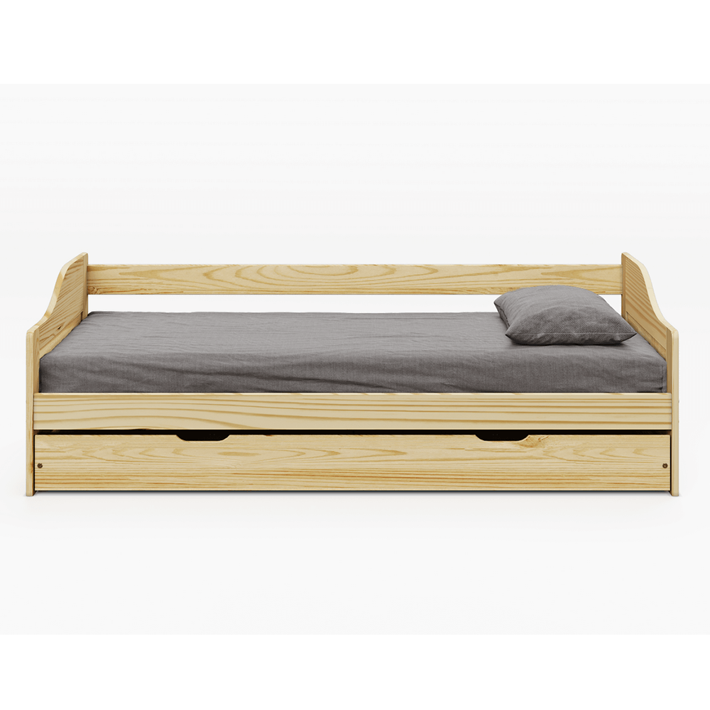 Pat cu pat suplimentar extensibil, natural, din lemn masiv, 90x200, LAURA NEW