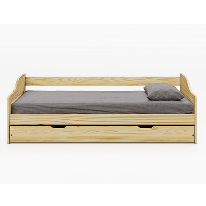 Pat cu pat suplimentar extensibil, natural, din lemn masiv, 90x200, LAURA NEW