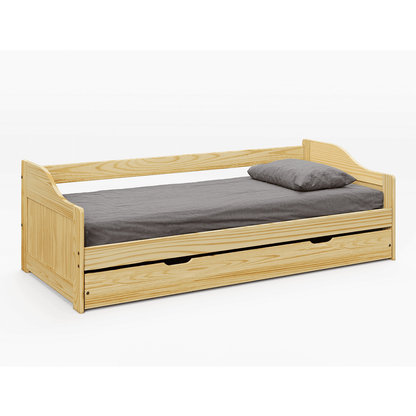 Pat cu pat suplimentar extensibil, natural, din lemn masiv, 90x200, LAURA NEW