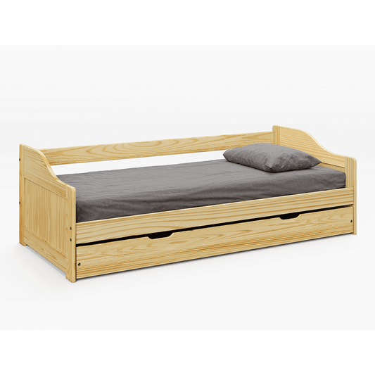 Pat cu pat suplimentar extensibil, natural, din lemn masiv, 90x200, LAURA NEW