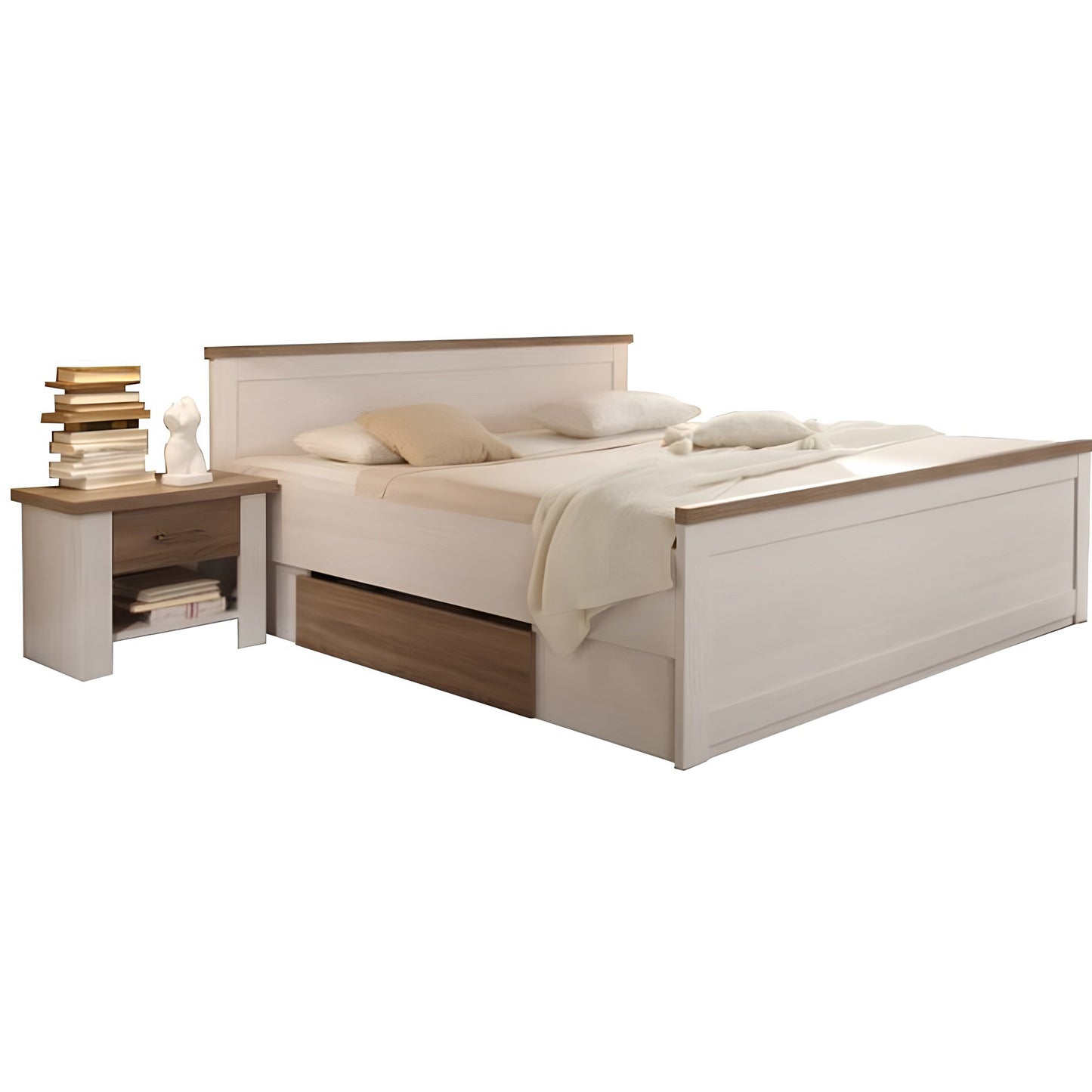 Pat + 2x noptiere, pin alb/stejar sonoma trufă, LUMERA